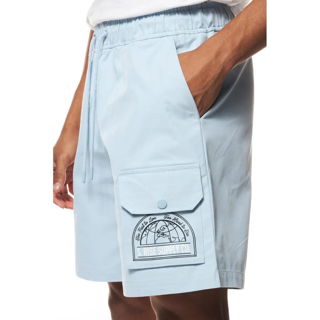 Printed Twill Workwear Shorts - Seabreeze