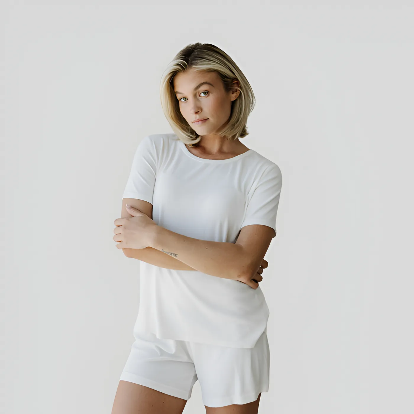 Ribbed Knit Short Sleeve Lounge Top