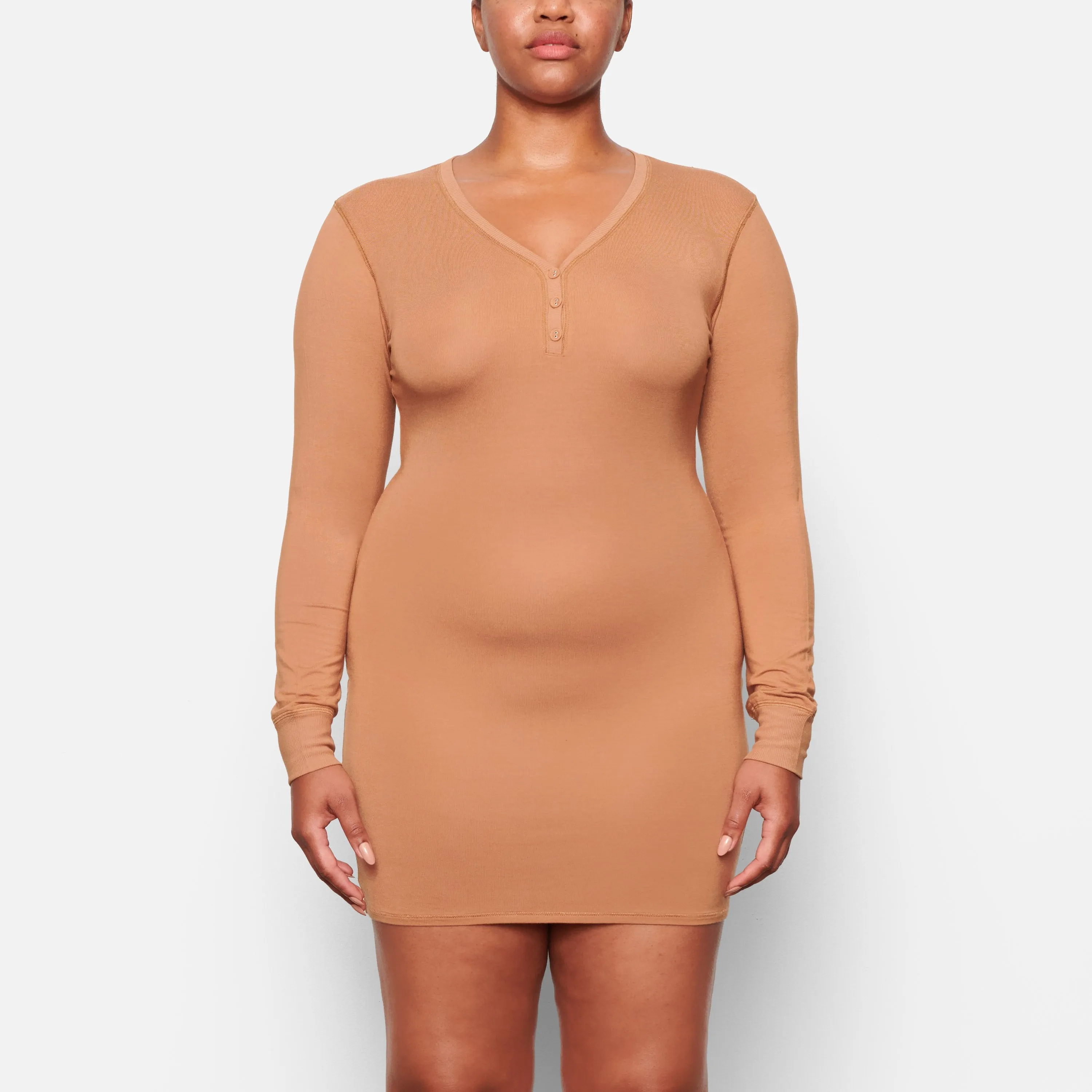 SLEEP HENLEY DRESS | CAMEL