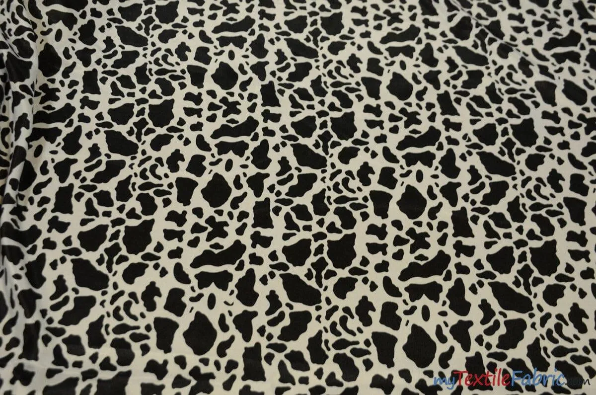 Small Black Cow Satin Print Fabric | Black Calf Charmeuse Satin | 60" Wide |