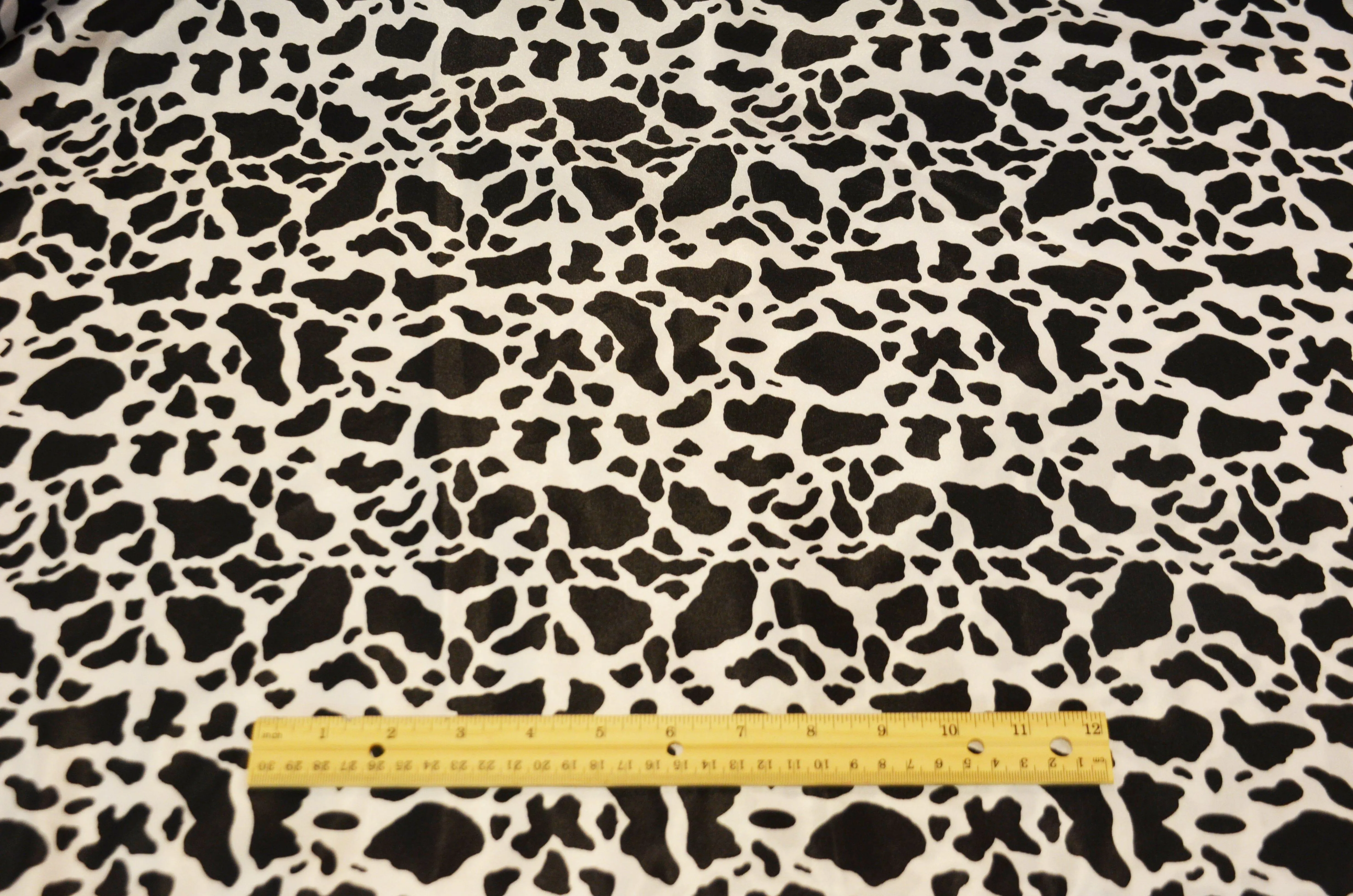 Small Black Cow Satin Print Fabric | Black Calf Charmeuse Satin | 60" Wide |