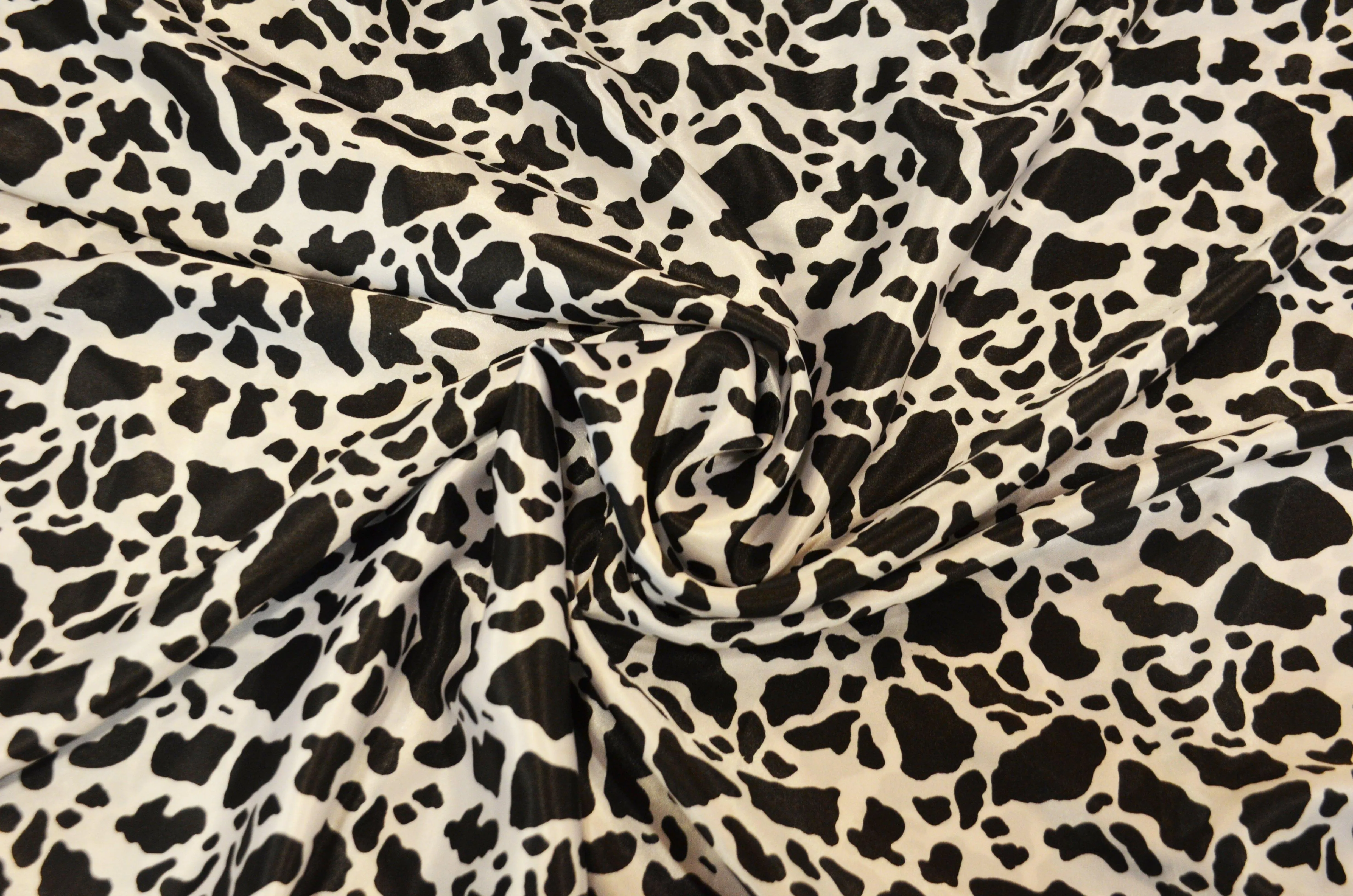 Small Black Cow Satin Print Fabric | Black Calf Charmeuse Satin | 60" Wide |