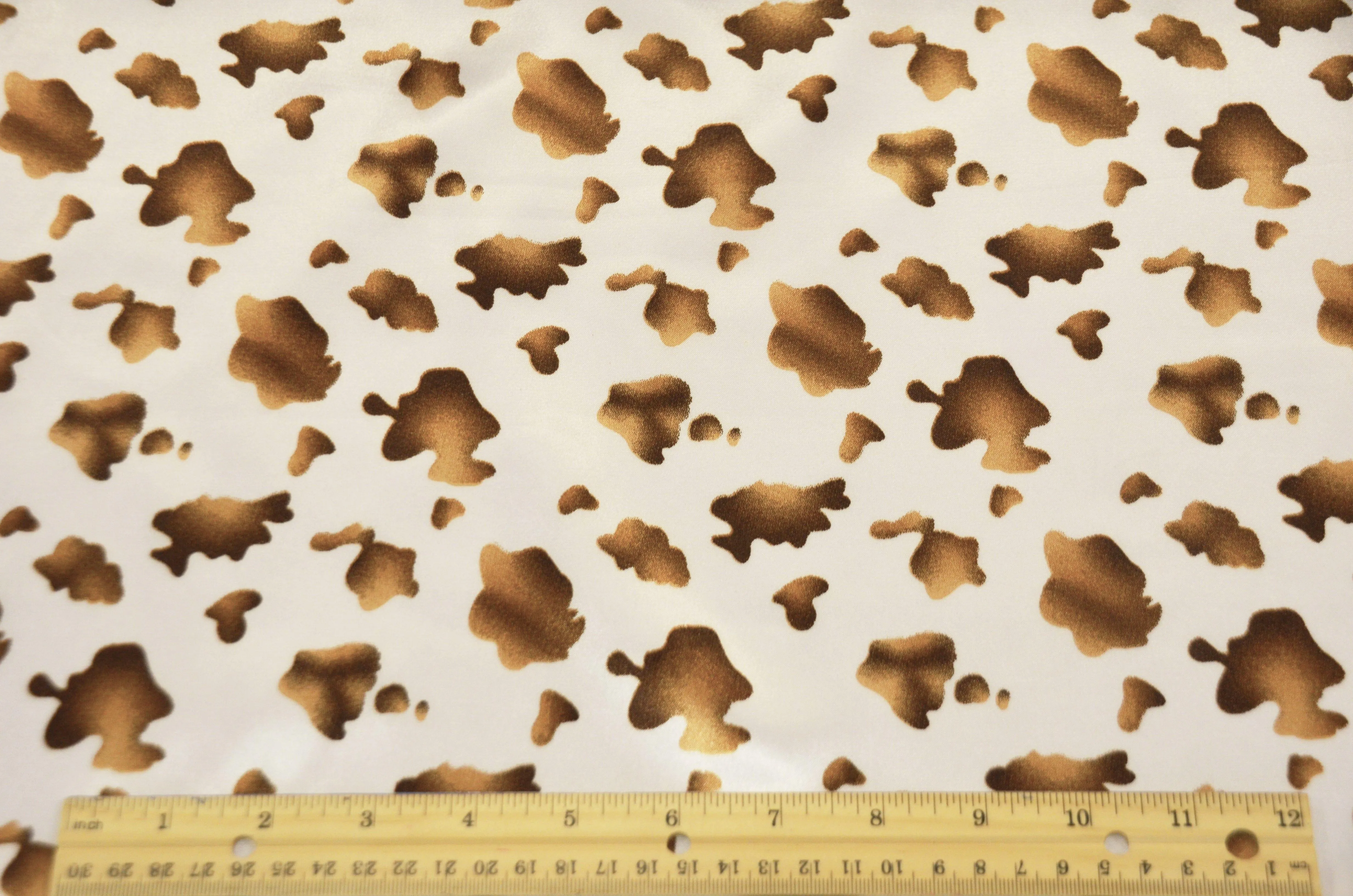 Small Brown Cow Satin Print Fabric | Brown Calf Charmeuse Satin | 60" Wide |