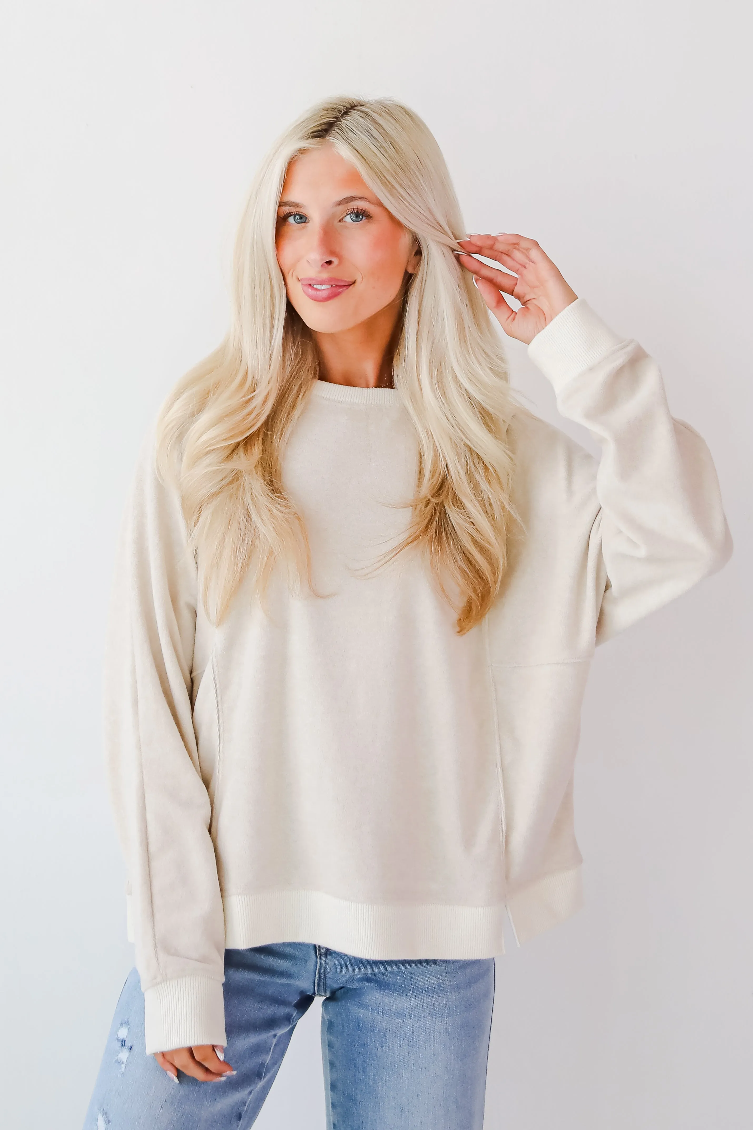 Social Calendar Oatmeal Terry Cloth Pullover - DOORBUSTER