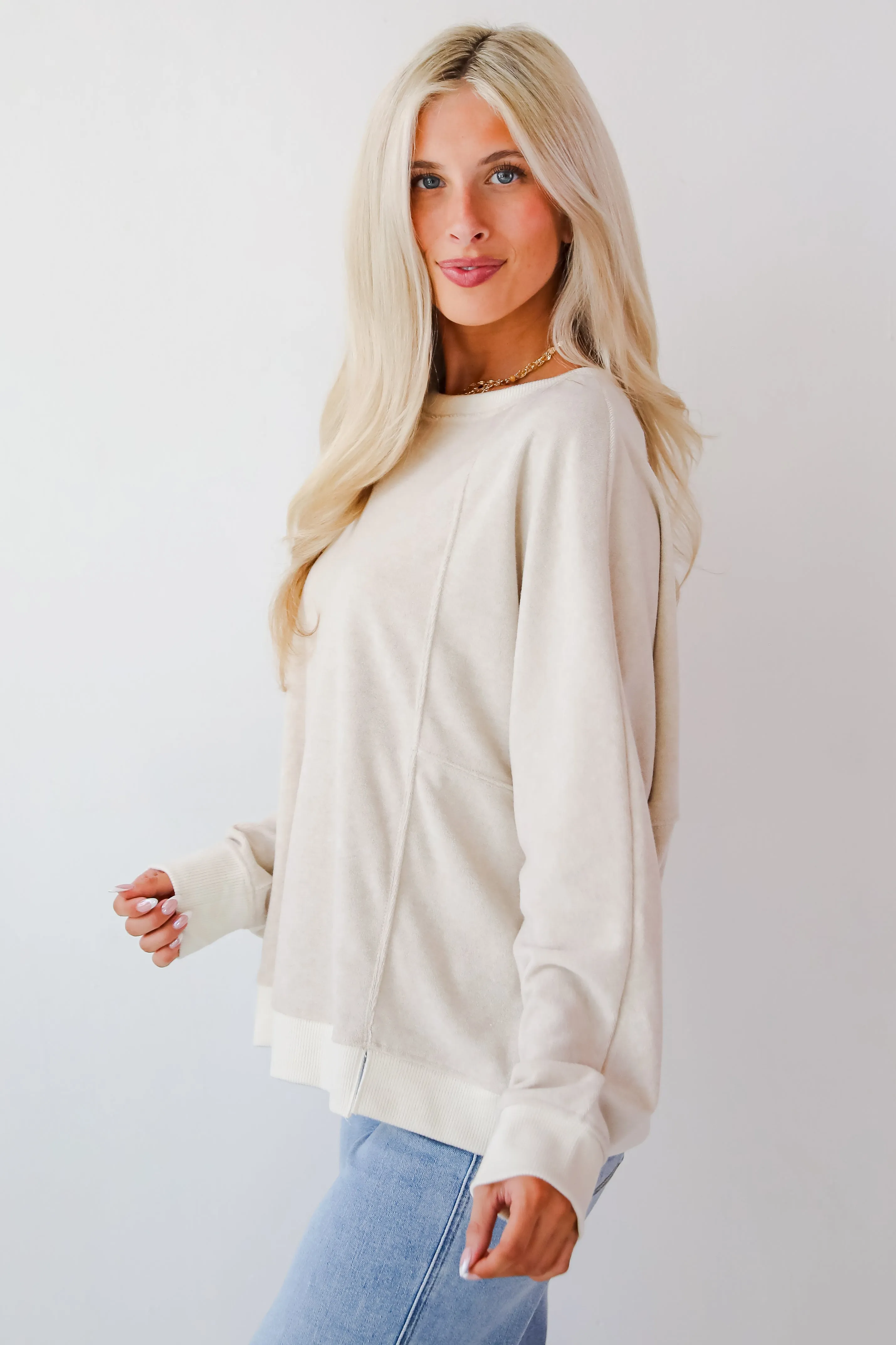 Social Calendar Oatmeal Terry Cloth Pullover - DOORBUSTER