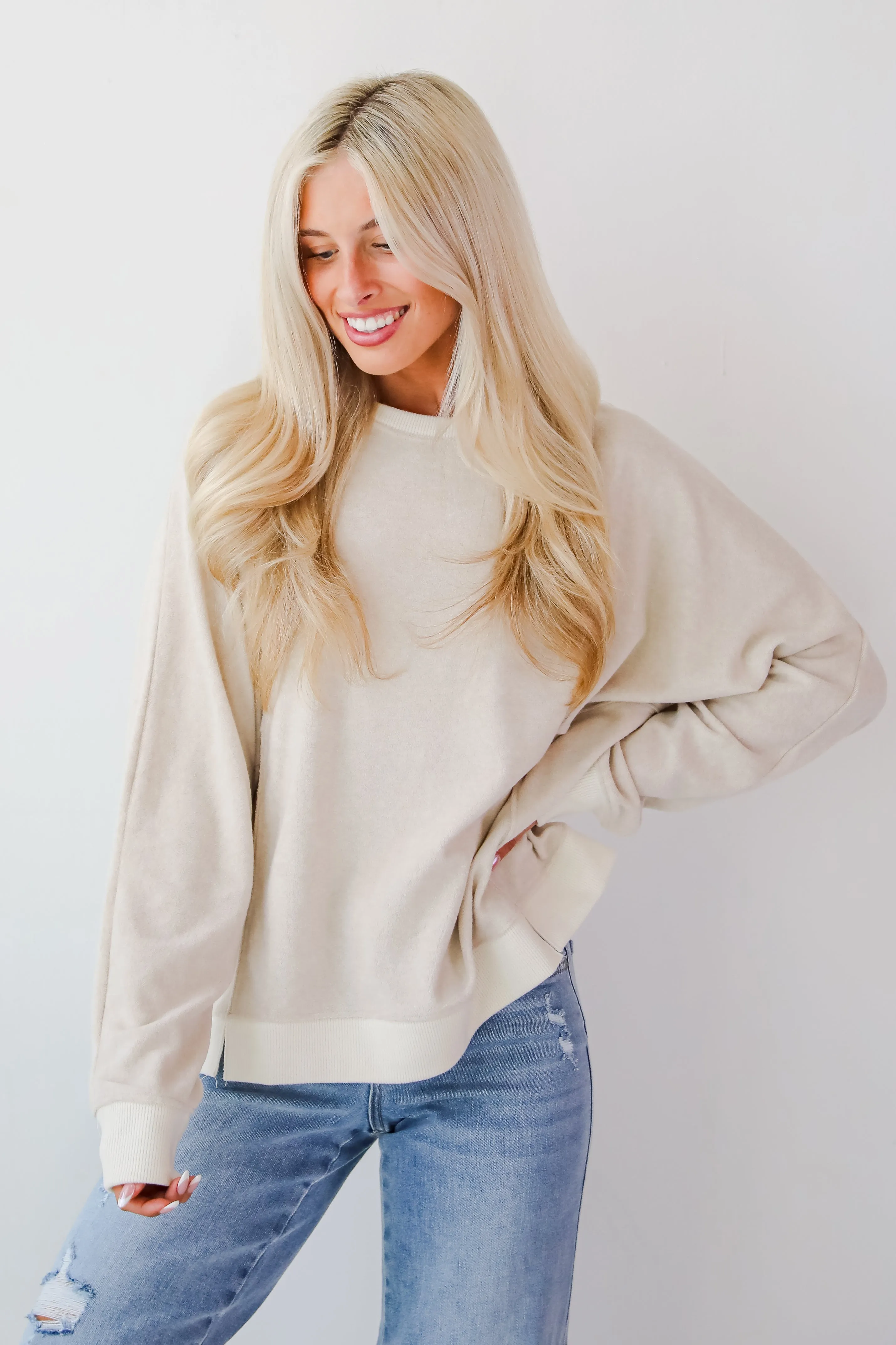 Social Calendar Oatmeal Terry Cloth Pullover - DOORBUSTER