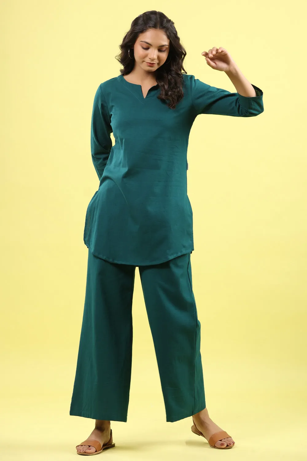 Solid Teal Palazzo Loungewear Set