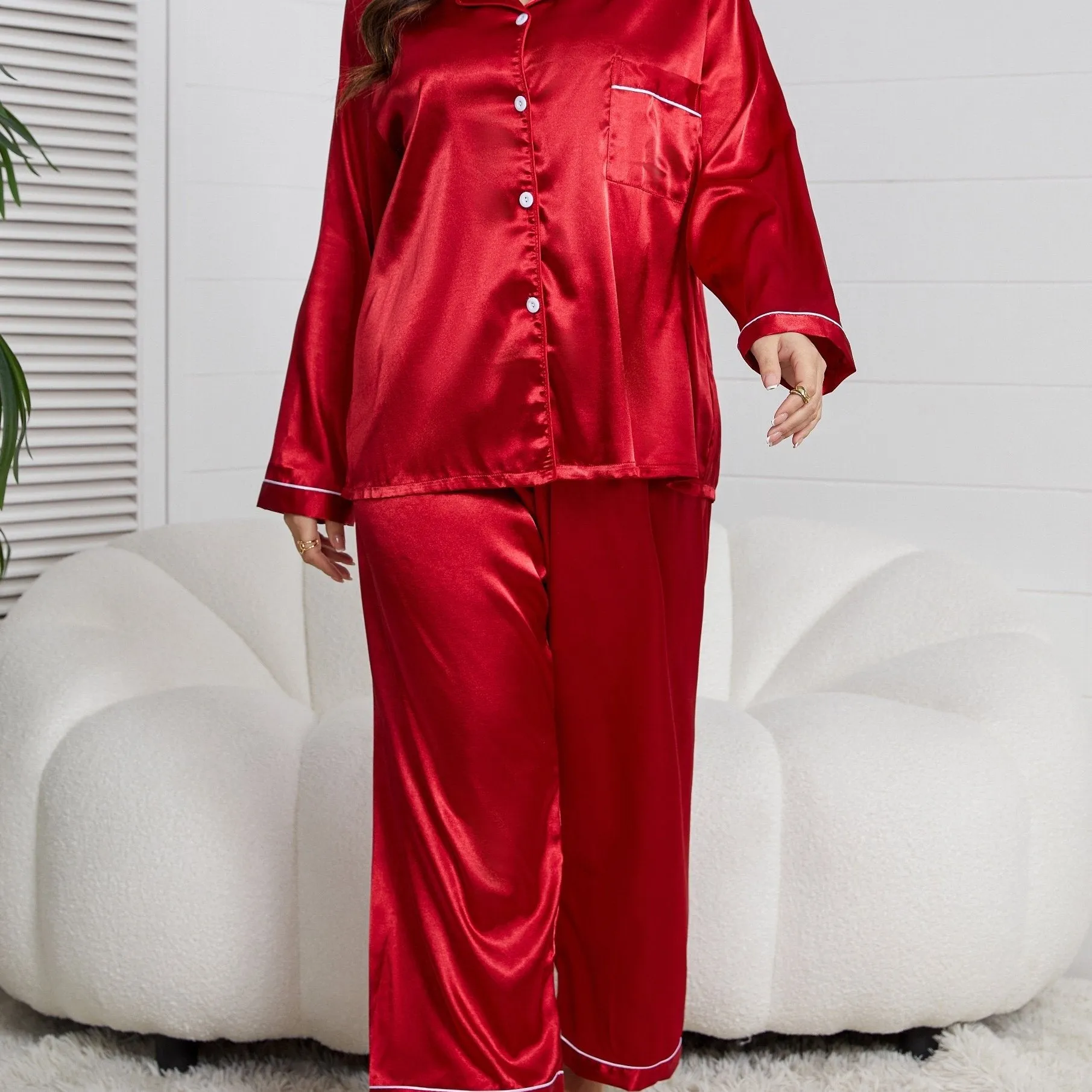 Sophisticated Serenity Plus Size Satin Lounge Set for Women