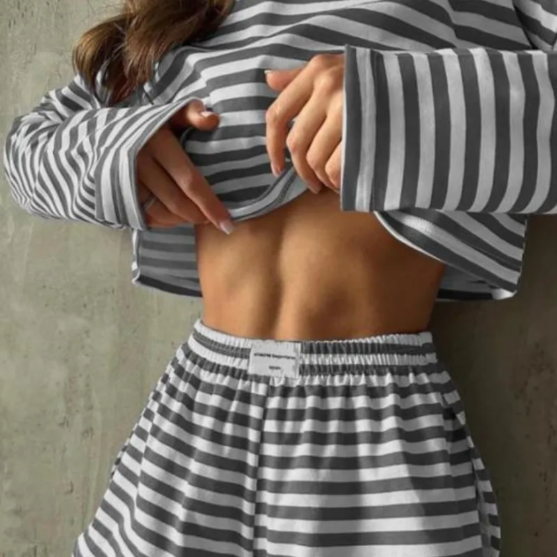 Striped Long Sleeve Top And Short Set