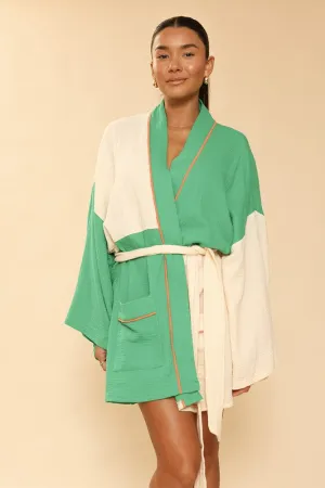 TEEK - Green Cream Two Tone Kimono Robe