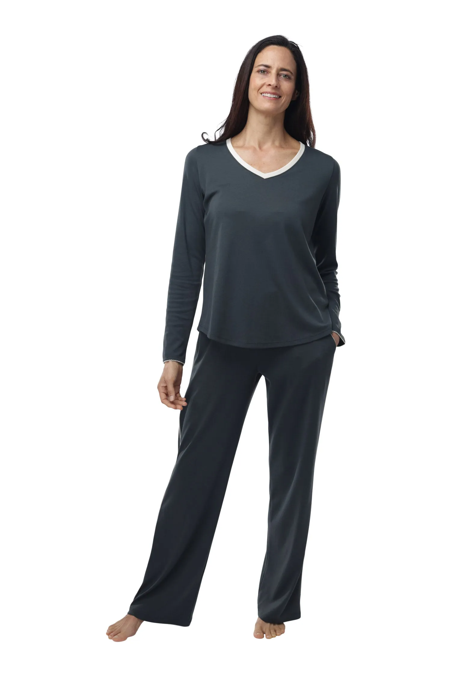 The Long-Sleeve V-Neck Set in Grey