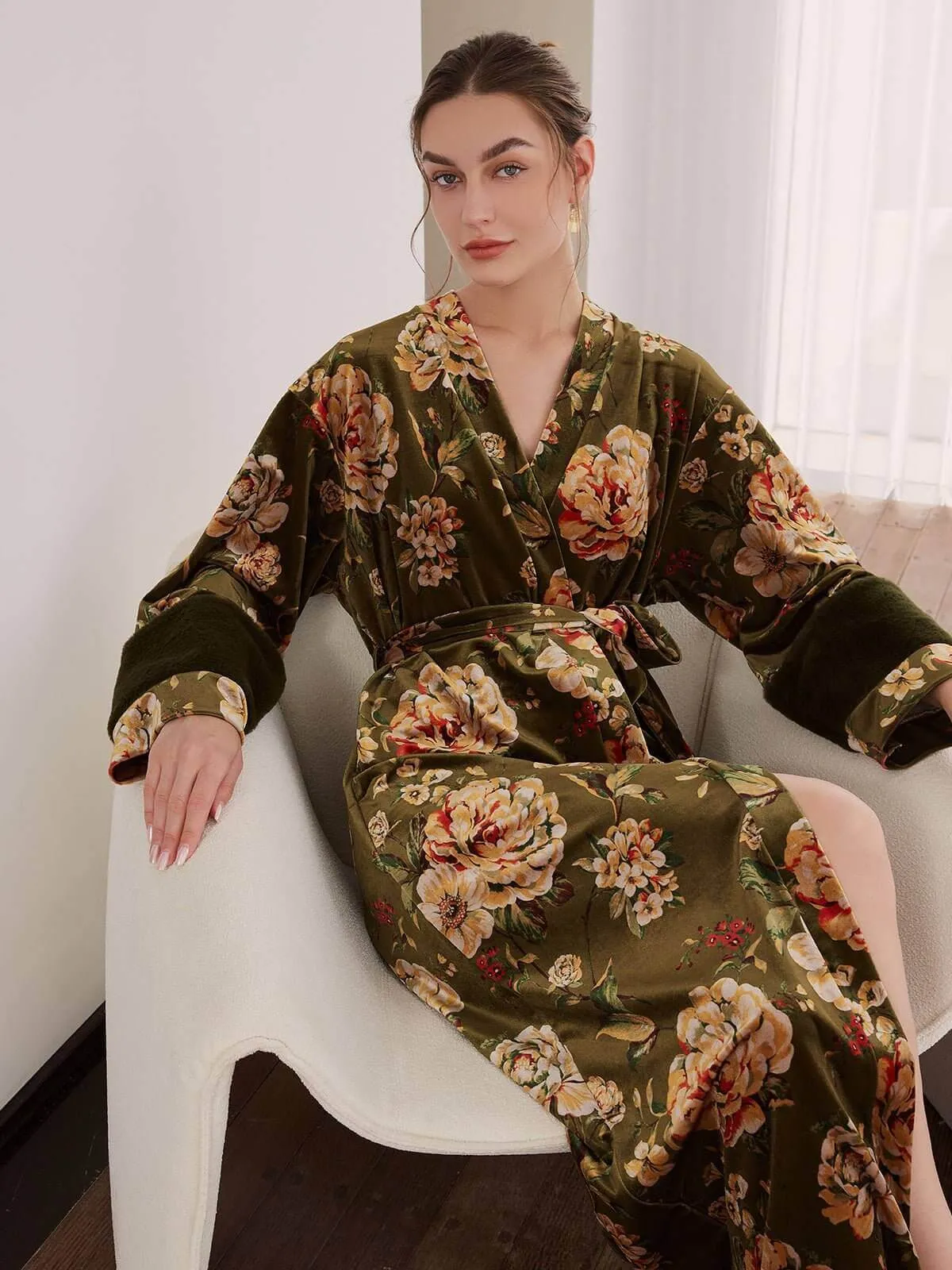 Velvet Floral Kimono Robe