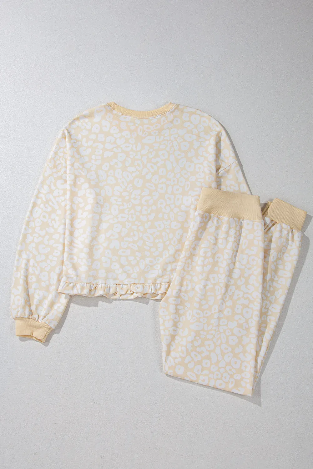 White Cheetah Print Two Piece Loose Fit Cozy Loungewear