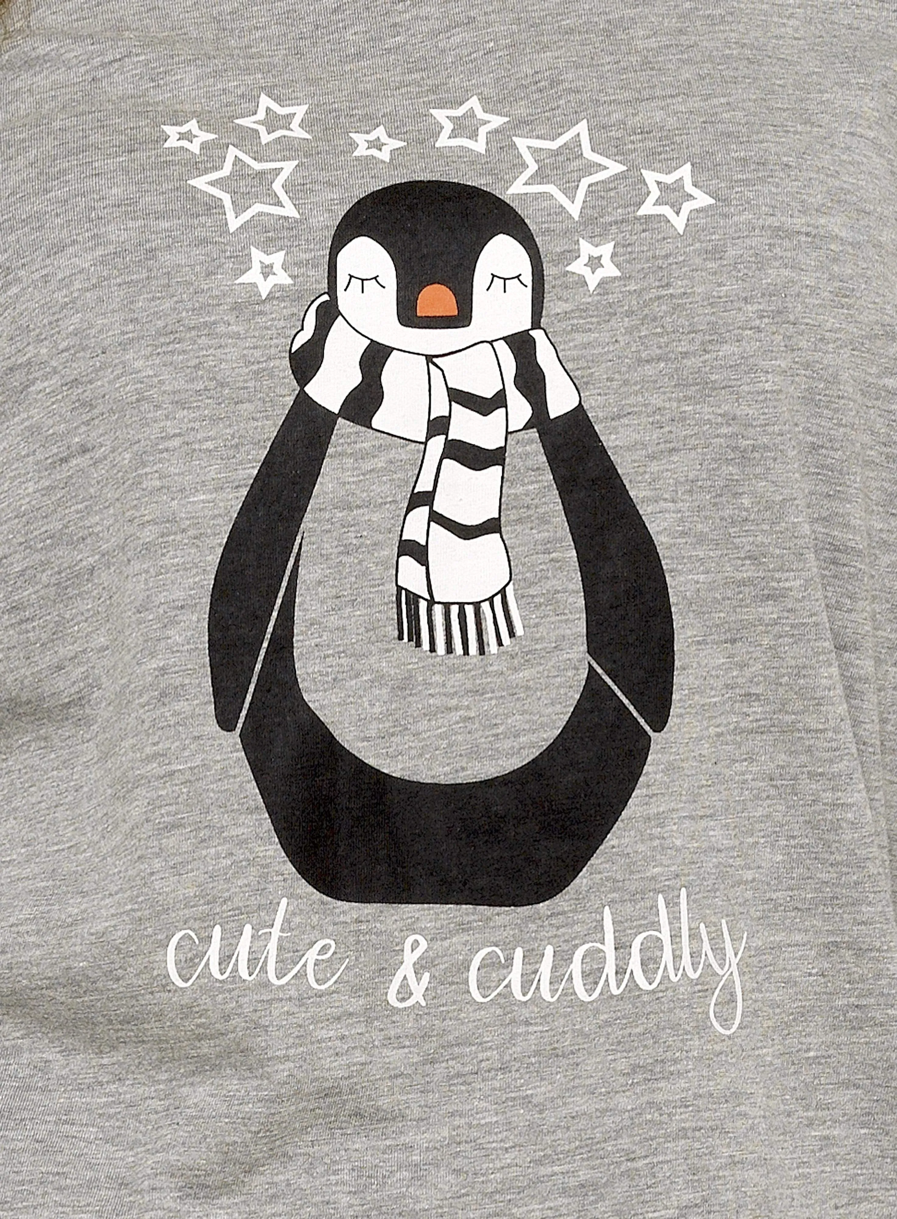 Women's Grey Cotton Pyjama Set Penguin Stars Design Soft Long Sleeve Top and Elasticated Bottoms Stylish Nightwear by Daisy Dreamer