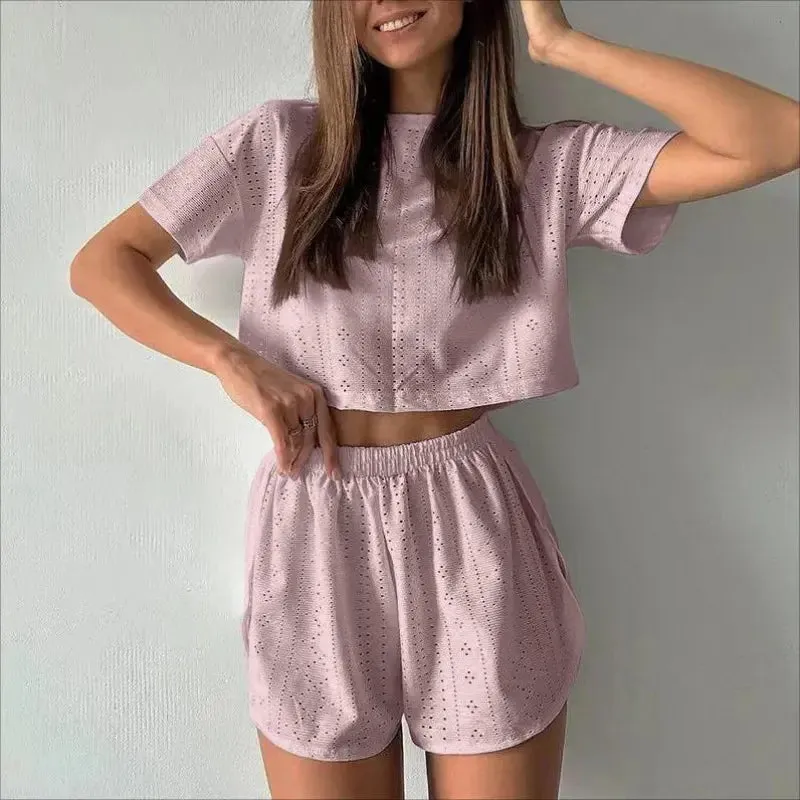 Women's Pajamas Set - Spring Long Sleeve Tops with Shorts