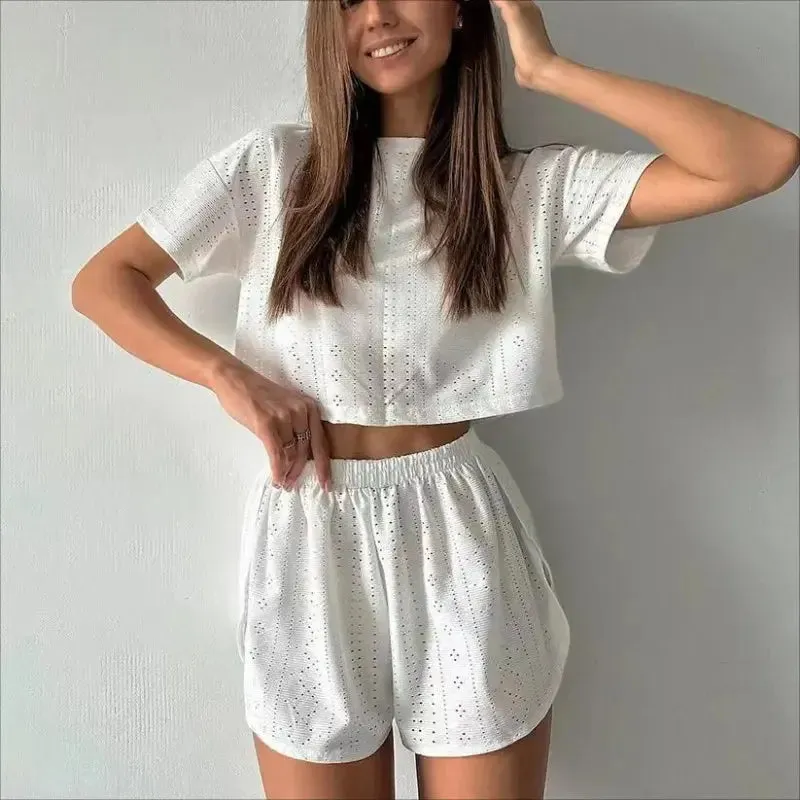 Women's Pajamas Set - Spring Long Sleeve Tops with Shorts