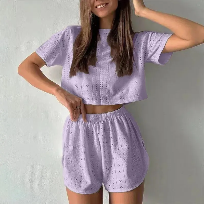 Women's Pajamas Set - Spring Long Sleeve Tops with Shorts