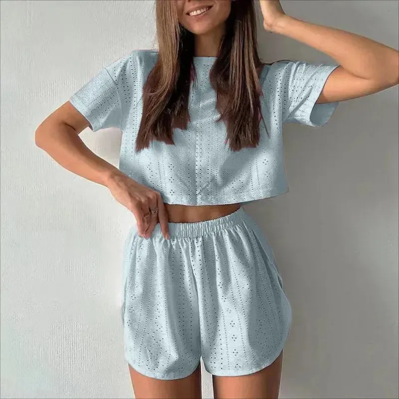 Women's Pajamas Set - Spring Long Sleeve Tops with Shorts