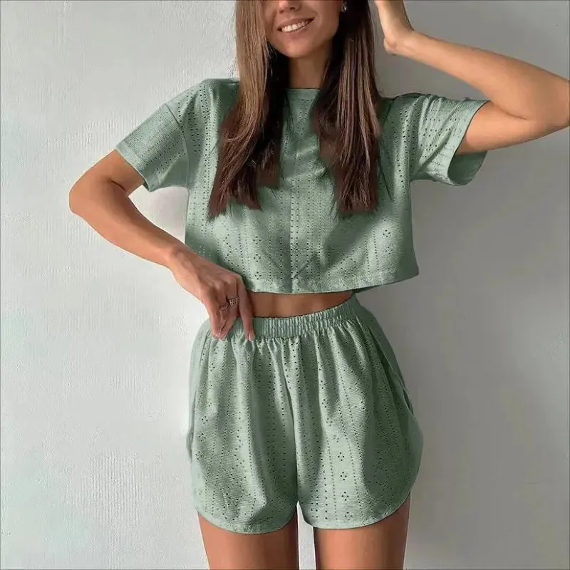 Women's Pajamas Set - Spring Long Sleeve Tops with Shorts