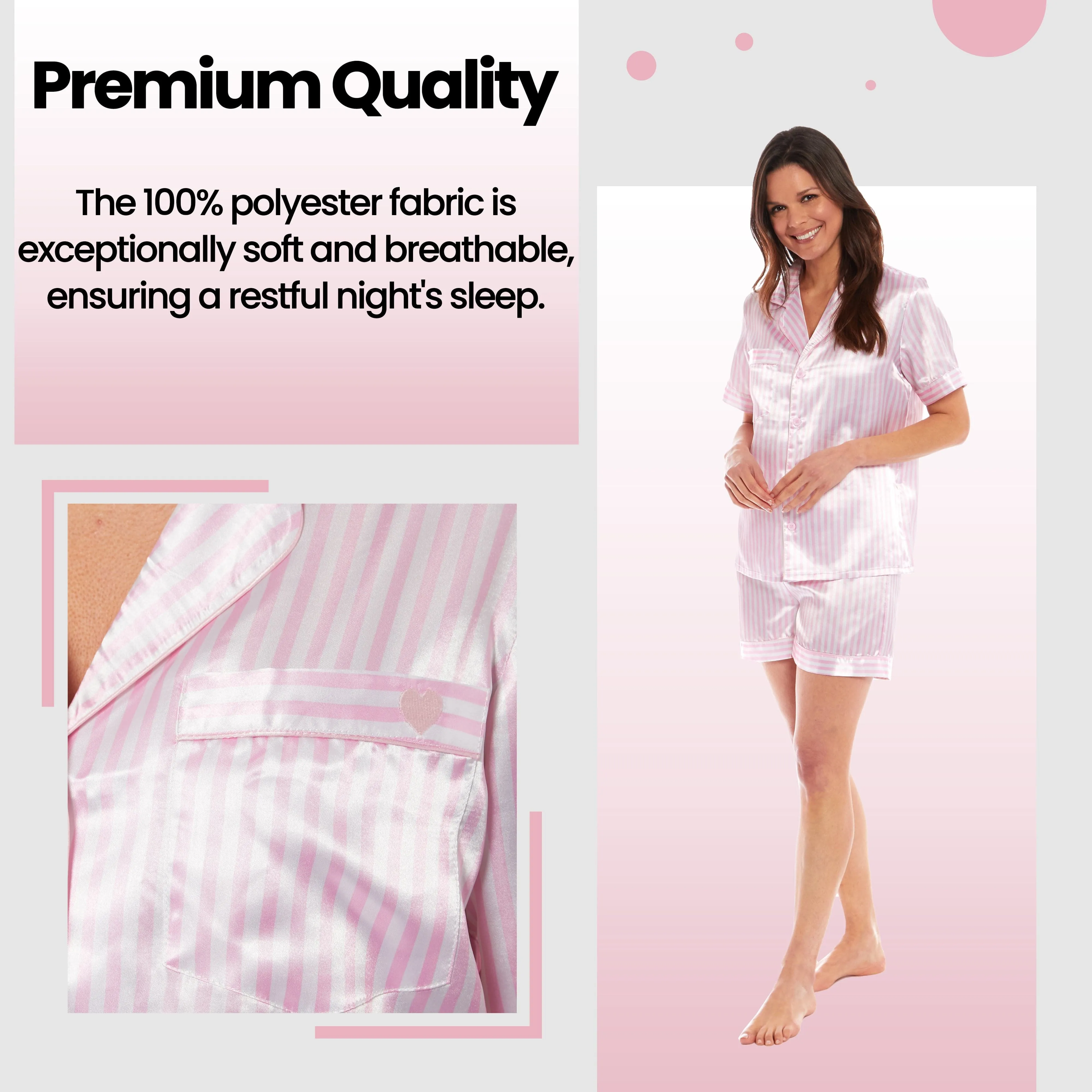 Women's Satin Silk Pyjama Set Satin PJs Short Loungewear Nightwear for Women in Black Pink Grey Sizes UK 8-22 by Daisy Dreamer