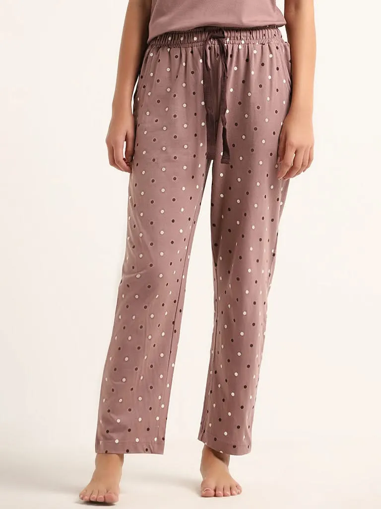 Wunderlove Brown Polka-Dotted Cotton Pyjamas