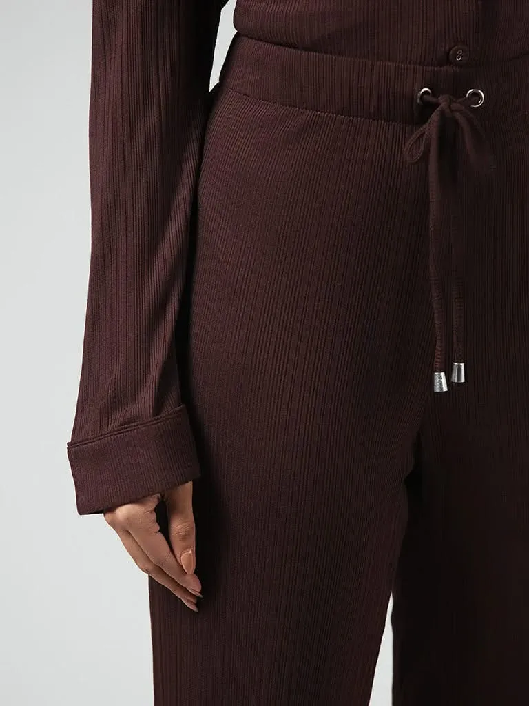 Wunderlove Dark Brown Ribbed Supersoft Pyjamas