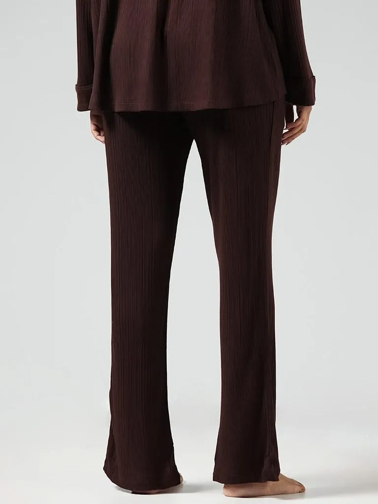 Wunderlove Dark Brown Ribbed Supersoft Pyjamas