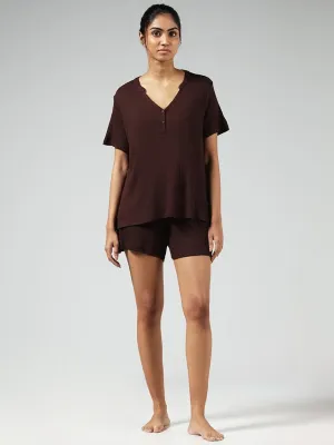 Wunderlove Dark Brown Ribbed Supersoft Shorts