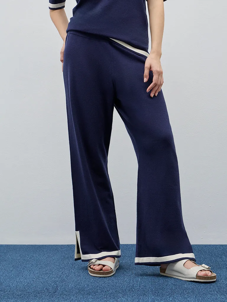 Wunderlove Navy Knitted High-Rise Lounge Pants